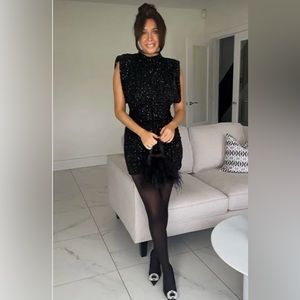 ZARA BLOGGERS FAV ZW SEQUIN DRESS MINI SHOULDER PADS NWT SMALL